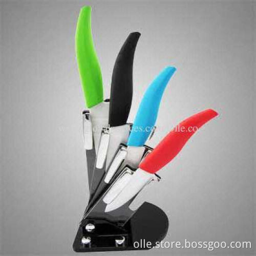 Purple Handle Ceramic Knife Set with Acrylic Block
